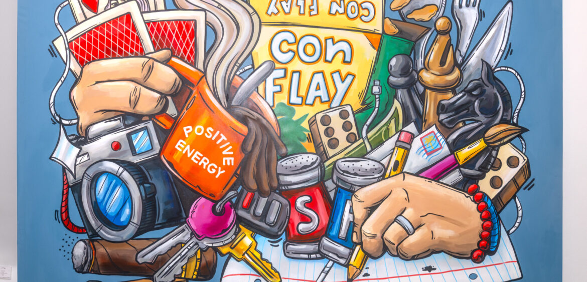 Photographs from the opening night of Carlos Solano’s solo exhibition “An Experience of Us” at WYN317 Gallery in Miami, moving from artwork on the walls and guests in conversation to a salsa jam at Toejam Backlot, ending with Solano painting live.