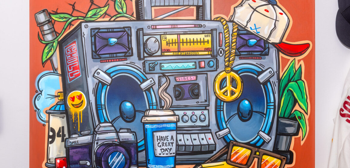 Photographs from the opening night of Carlos Solano’s solo exhibition “An Experience of Us” at WYN317 Gallery in Miami, moving from artwork on the walls and guests in conversation to a salsa jam at Toejam Backlot, ending with Solano painting live.