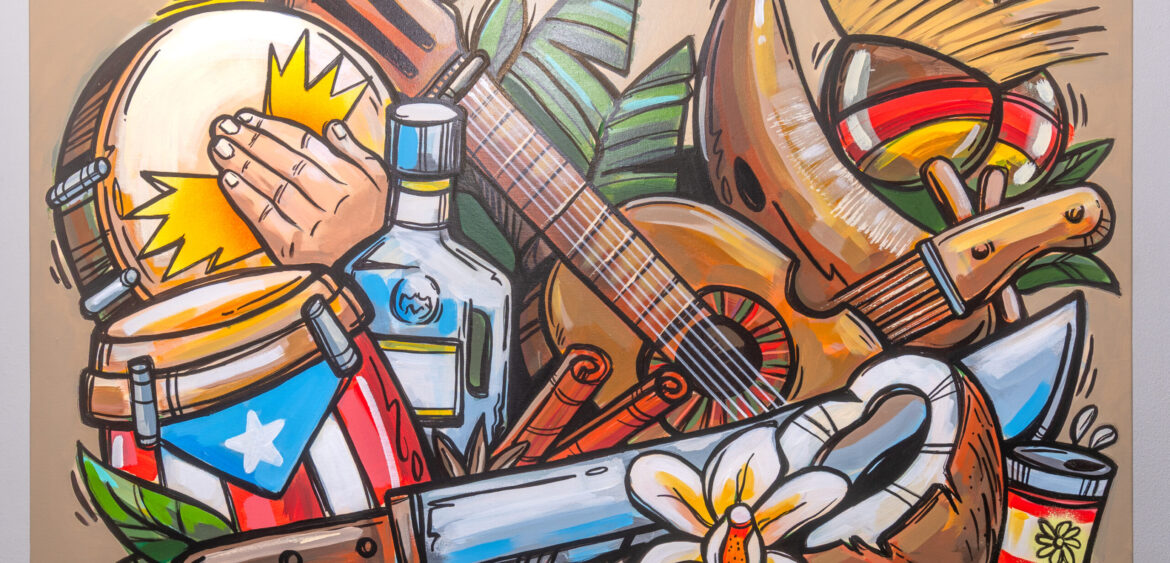 Photographs from the opening night of Carlos Solano’s solo exhibition “An Experience of Us” at WYN317 Gallery in Miami, moving from artwork on the walls and guests in conversation to a salsa jam at Toejam Backlot, ending with Solano painting live.