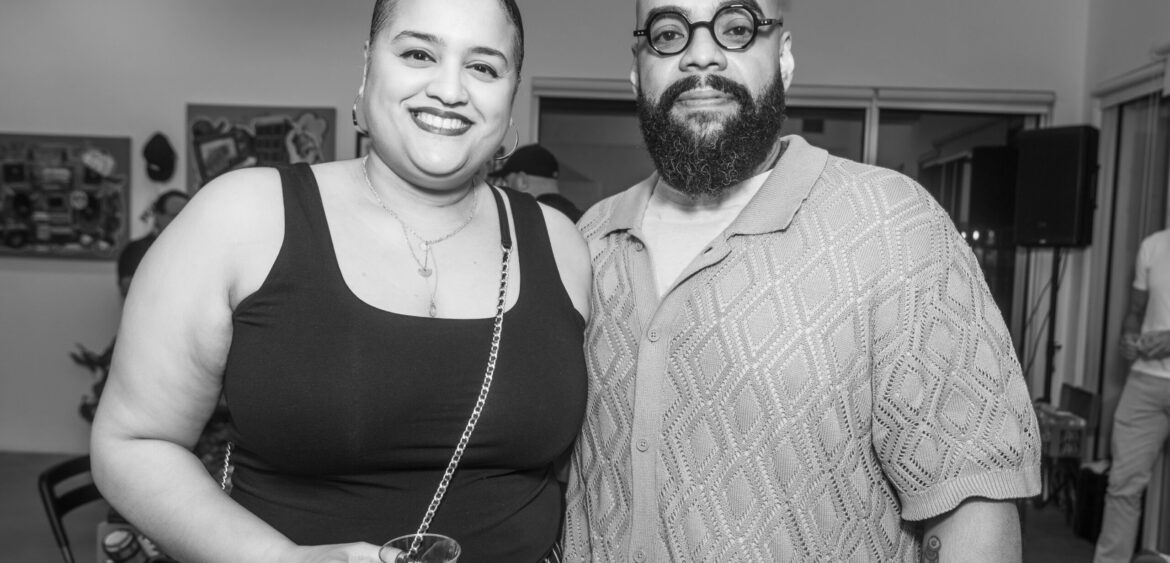 Photographs from the opening night of Carlos Solano’s solo exhibition “An Experience of Us” at WYN317 Gallery in Miami, moving from artwork on the walls and guests in conversation to a salsa jam at Toejam Backlot, ending with Solano painting live.