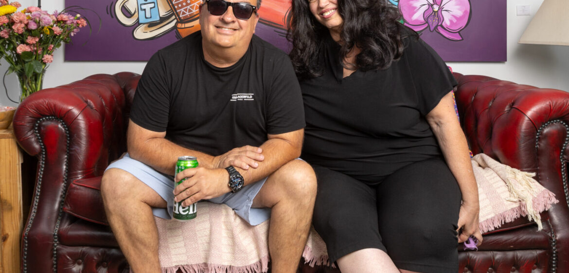 Documentary photograph from Sunset Rumba at WYN317 in Miami, showing live music and gallery activity during the closing reception for Carlos Solano’s exhibition “An Experience of Us.”