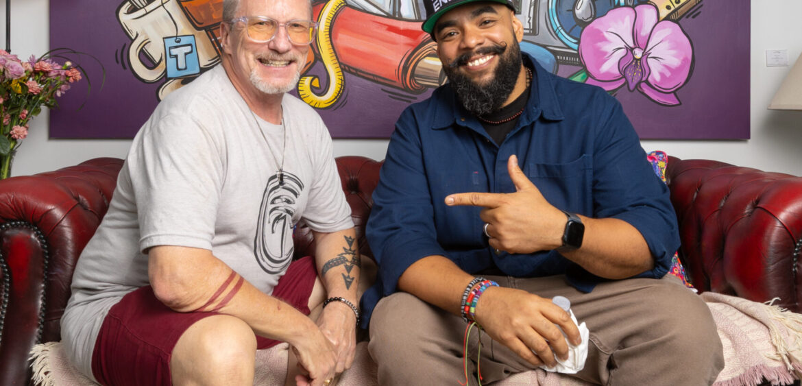 Documentary photograph from Sunset Rumba at WYN317 in Miami, showing live music and gallery activity during the closing reception for Carlos Solano’s exhibition “An Experience of Us.”
